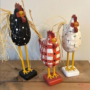 Festive Rooster Figurine Set - Black, Red, and White